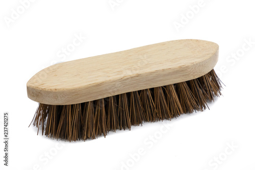 Quadro em tela Wood scrubbing brush, with natural bristles for cleaning, isolated on white, hig