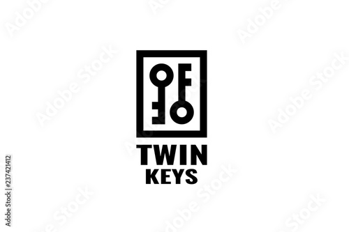 Twin keys outline badge logo icon vector template illustration