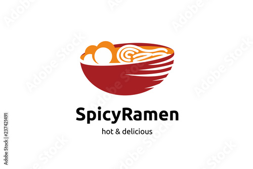 Spicy ramen in red bowl asian food logo icon vector template illustration