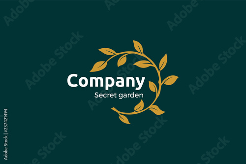 Secret garden restaurant with round leaves logo vector template illustration