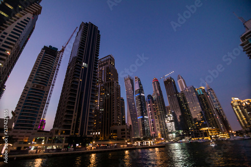 Dubai, UAE - October, 2018. Skycrapers at Dubai Marina. Dubai marina at night night cityscape lights