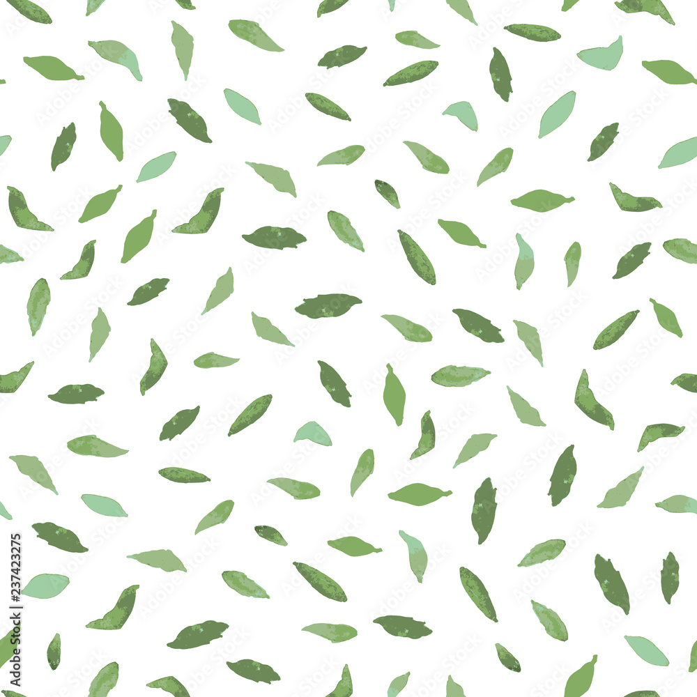 White vector repeat pattern with green watercolour. Surface pattern design.