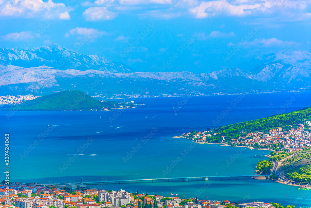 Dalmatia bay Split City. / Aerial view at picturesque bay in Dalmatia region, Croatia, summer travel places.