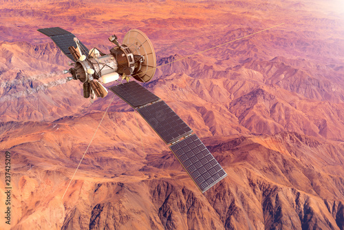 Fototapeta Naklejka Na Ścianę i Meble -  3D rendering of a conceptual image of a spacecraft exploring Mars