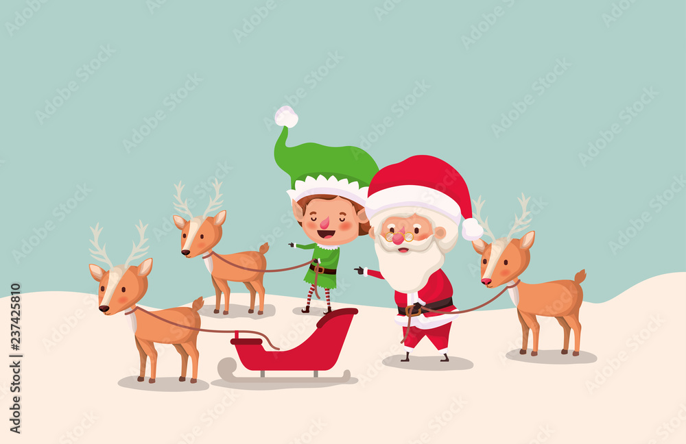 santa clous and helper with sled