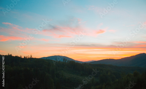Majestic sunset in the mountains landscape. Ukraine.