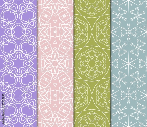 Seamless Set Geometric Floral Pattern. Vector Illustration. For Design, Wallpaper, Background