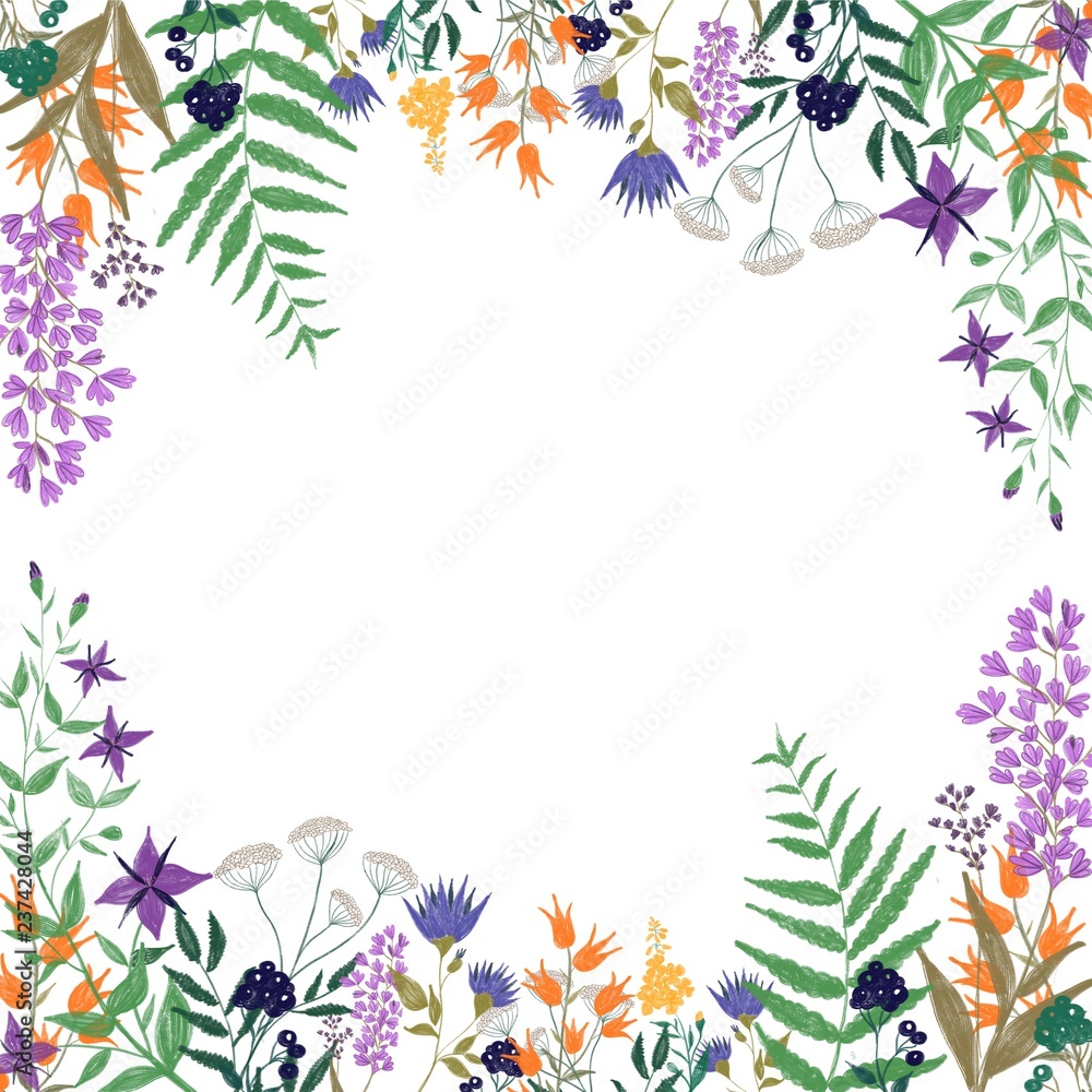 Raster illustration. Frame with flowers.