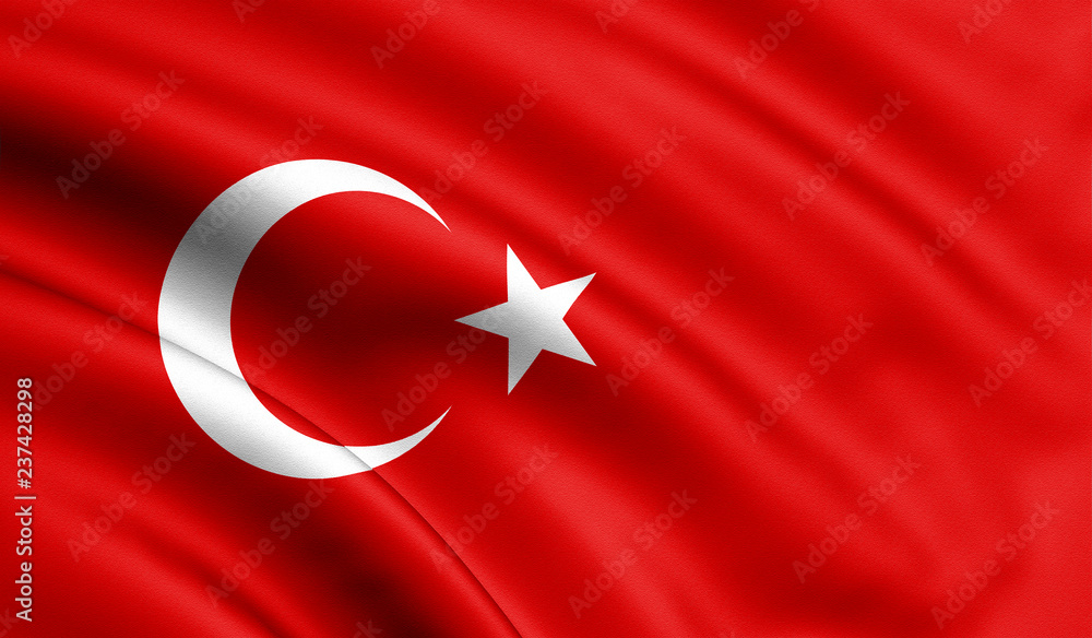 Turkey Flag 3D Of White Crescent Moon And Star On Red Color Background 