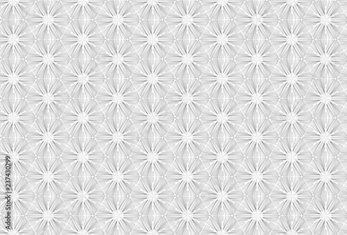 Seamless light texture of three-dimensional elegant flower petals based on hexagonal grid 3D illustration