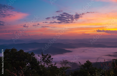 Mountains and morning mist Si Nan National Park doi samer dao thailand