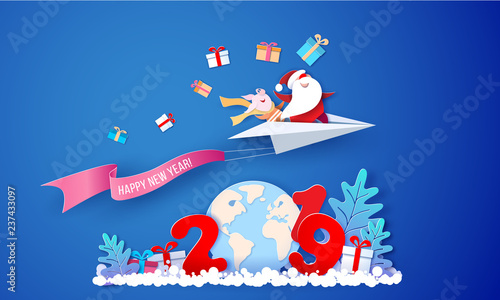 2019 New Year Sale design card with Santa Claus