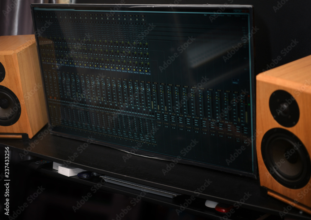 Obraz premium Work place of sound engineer