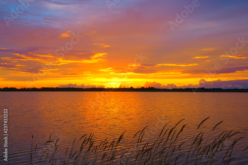 Lake at sunset in summer. Kostroma  Russia.