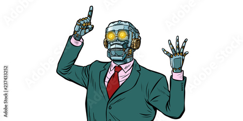 emotional speaker robot, dictatorship of gadgets. isolate on whi
