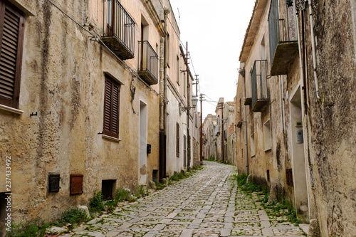 Typical narrow stone street in the medieval historical center of Erice  Sicily