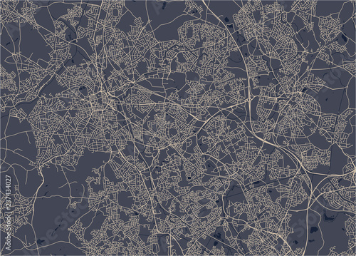 Map of the city of Birmingham, Wolverhampton, English Midlands, United Kingdom, England