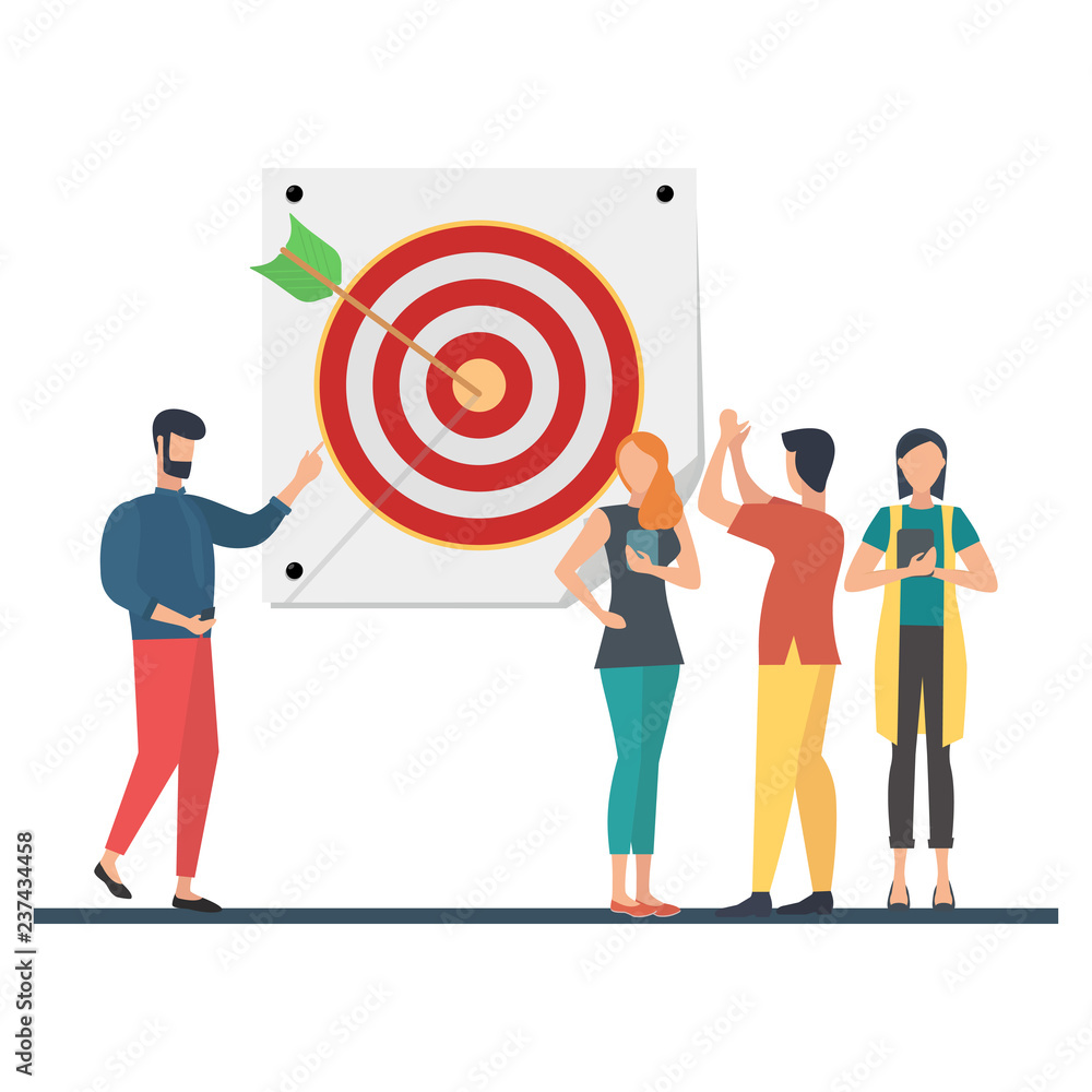 The concept of achieving the goal. Business concept, the leader conducts a seminar, lecture, training. Completion of the task. Vector illustration. The concept of achieving the goal. Business concept, the leader conducts a seminar, lecture, training. Completion of the task. Vector illustration.