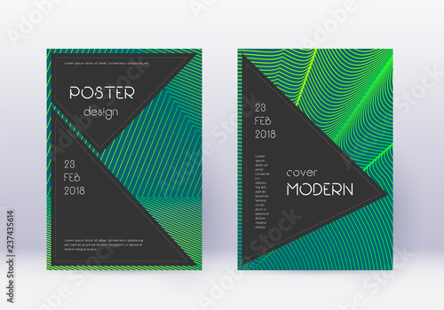Black cover design template set. Green abstract li