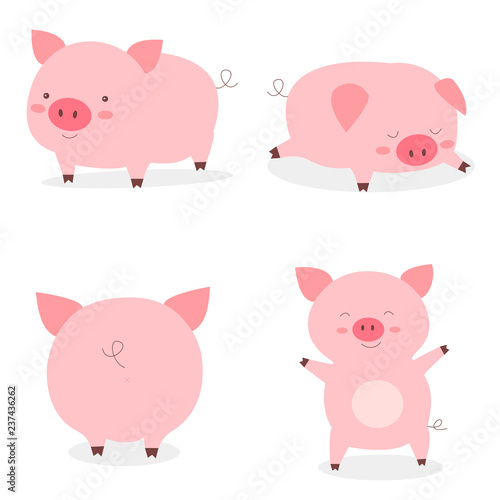 Set fat little cute pigs.The year of the pig. Funny pigs vector cartoon illustration.