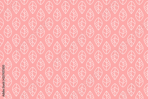 Outline leaves pattern on pink backdrop. Design for wallpaper, fabric, textile, wrapping. Simple background