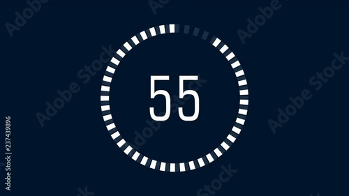 White countdown one minute animation from 60 to 0 seconds. Modern flat design with animation on dark background. 4K. Alpha channel. photo