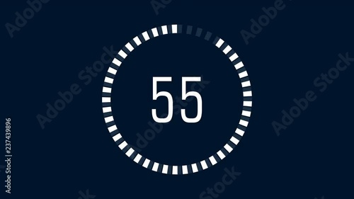 White countdown one minute animation from 60 to 0 seconds. Modern flat design with animation on dark background. 4K. Alpha channel.
