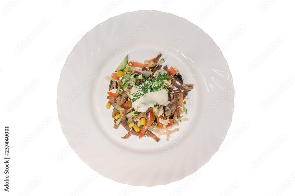 salad in a plate isolate. decorated with greens. restaurant feed salad in a plate isolate. decorated with greens. restaurant feed
