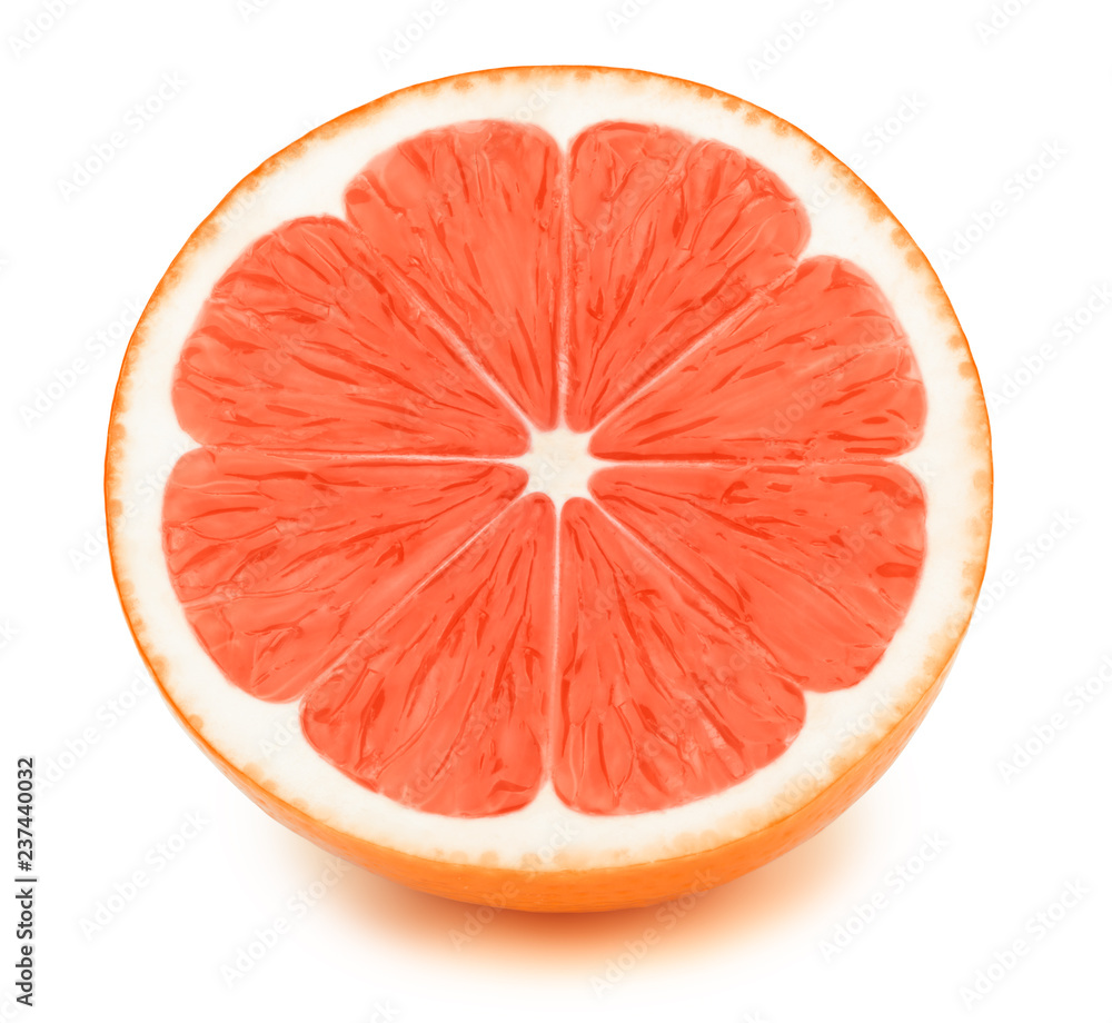 Perfectly retouched sliced half of grapefruit isolated on the white background with clipping path. One of the best isolated grapefruits halves slices that you have seen. Perfectly retouched sliced half of grapefruit isolated on the white background with clipping path. One of the best isolated grapefruits halves slices that you have seen.