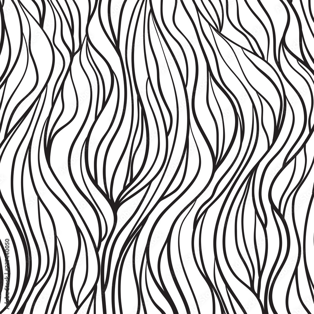 Wavy background. Hand drawn waves. Stripe abstract texture with many lines. Waved pattern. Black and white illustration for banners, flyers or posters