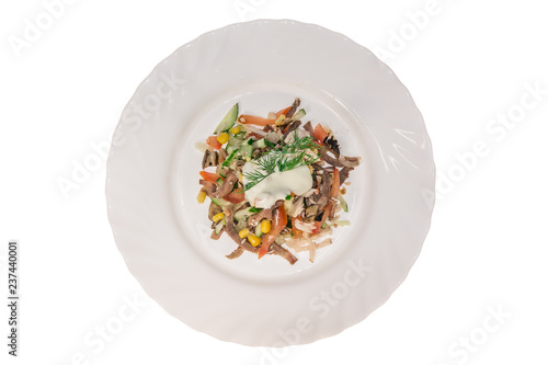 salad in a plate isolate. decorated with greens. restaurant feed