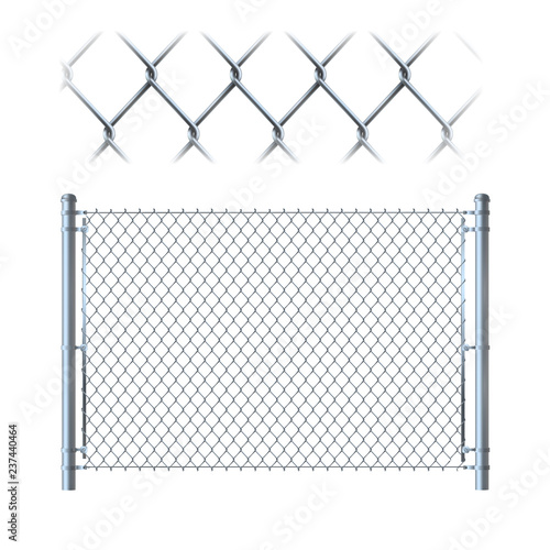 Realistic metal chain link fence. metal mesh on isolated on whit