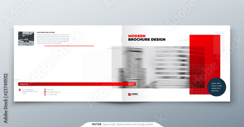 Landscape Brochure design. Red corporate business template brochure, report, catalog, magazine. Brochure layout modern with dynamic shape abstract background. Creative brochure vector concept