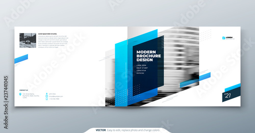 Landscape Brochure design. Blue corporate business template brochure, report, catalog, magazine. Brochure layout modern with dynamic shape abstract background. Creative brochure vector concept