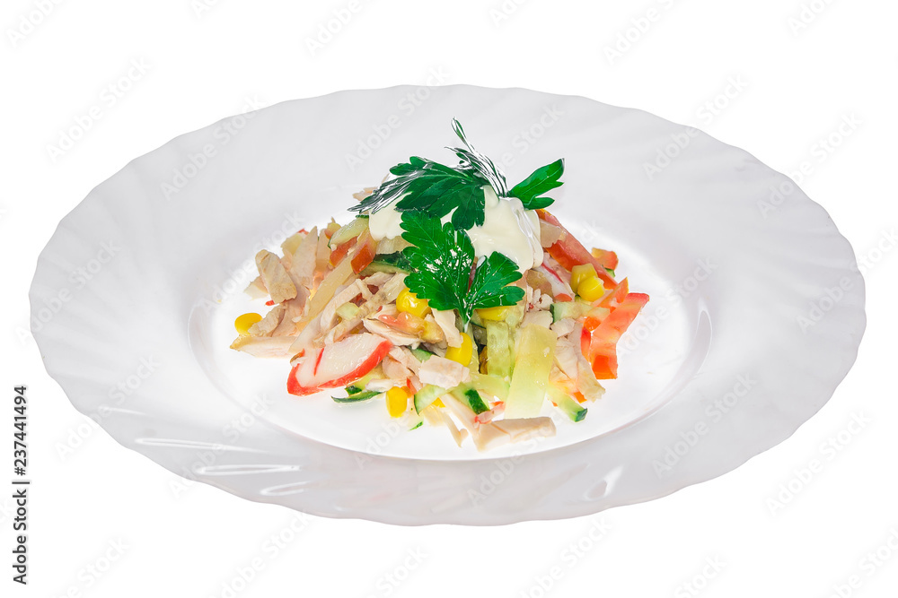 salad in a plate isolate. decorated with greens. restaurant feed salad in a plate isolate. decorated with greens. restaurant feed