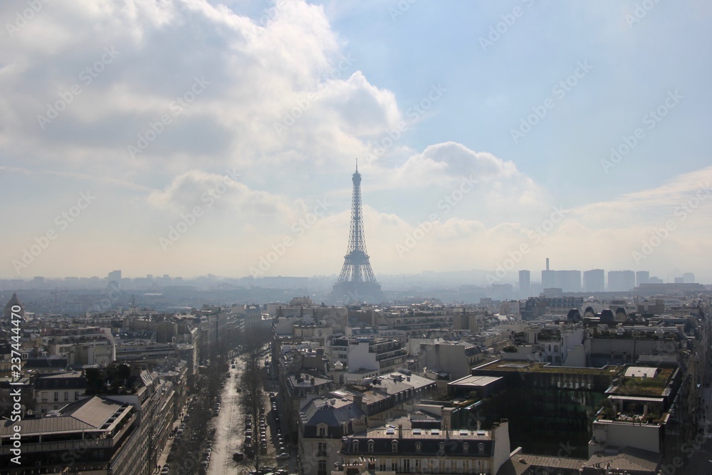 View from Arc de Triomphe to Tour Eiffel in Paris, France