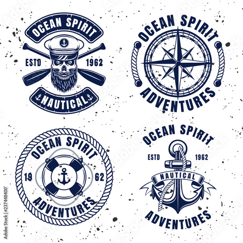 Nautical set vector vintage emblems or badges