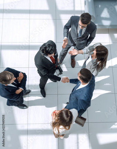 from the top view. business meeting partners photo