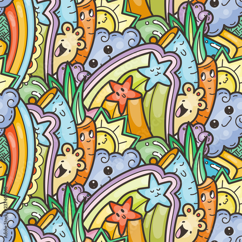 Funny doodle monsters on seamless pattern for prints  designs and coloring books