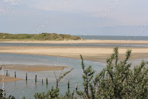 a coast landscape of the 'slufter' in belgian knokke with a beach plain behind the dunes in open connection with the westerschelde sea  photo