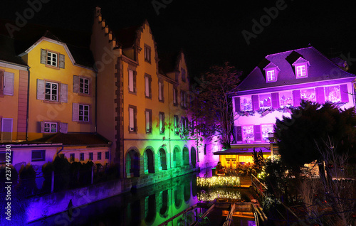 Old houses on the canal decorated for Christmas. Colmar. France. Alsace. © kovalenkovpetr