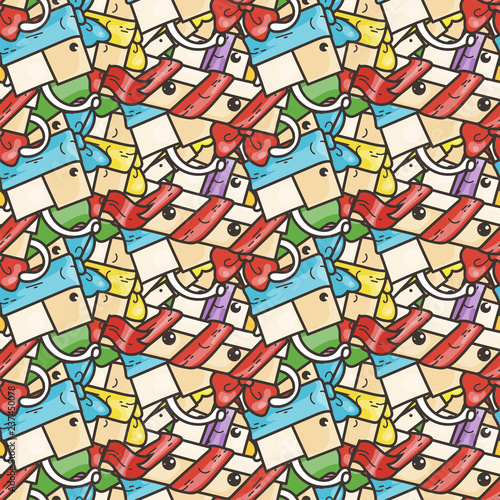 Funny doodle seamless pattern with gift boxes. Cute for prints, cards, designs and coloring books