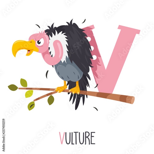 Vector Illustration Of Alphabet Letter V And Vulture