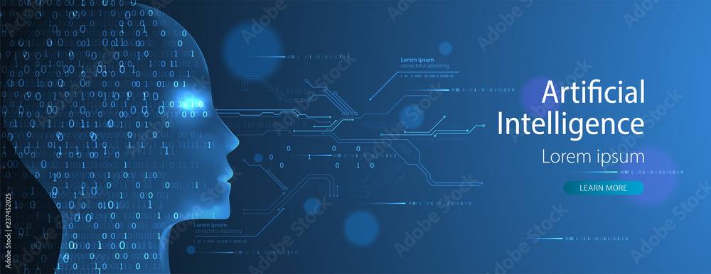 Artificial intelligence (AI) and big data concept. Machine cyber mind. Humen face with binary data flow. Technology vector background. Artificial intelligence (AI) and big data concept. Machine cyber mind. Humen face with binary data flow. Technology vector background.