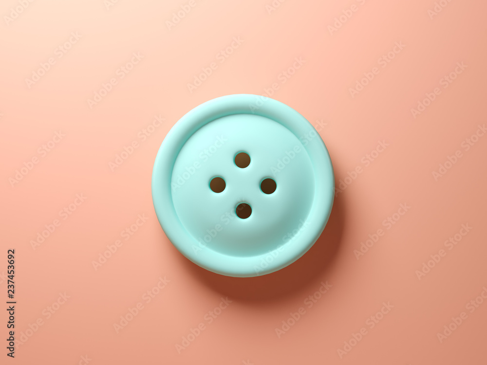Blue button on pink background 3d rendering