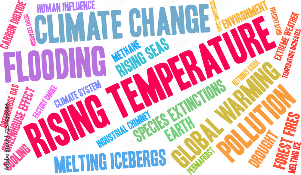 Rising Temperature Word Cloud on a white background. Rising Temperature Word Cloud on a white background.