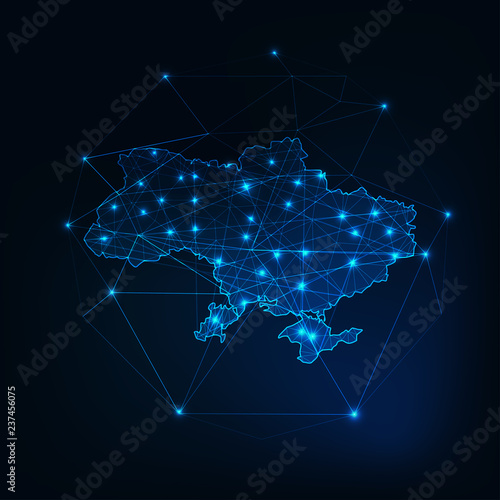 Ukraine map outline with stars and lines abstract framework.