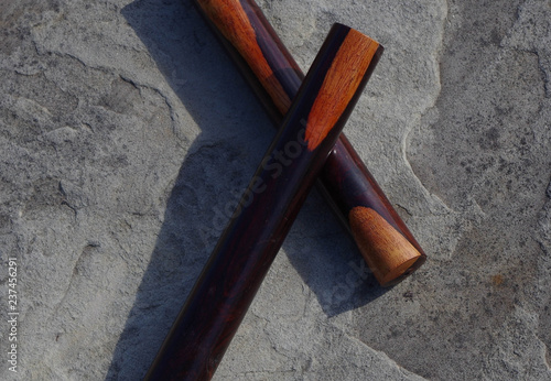 Claves - Afro-Cuban wooden percussion instrument (closeup)
