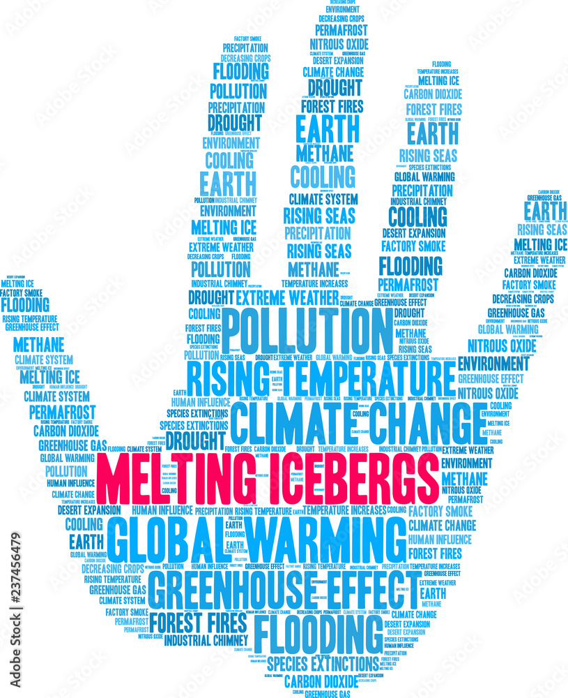 Melting Icebergs Word Cloud on a white background. Melting Icebergs Word Cloud on a white background.