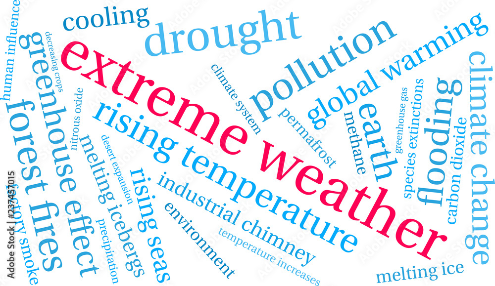 Extreme Weather word cloud on a white background. Extreme Weather word cloud on a white background.